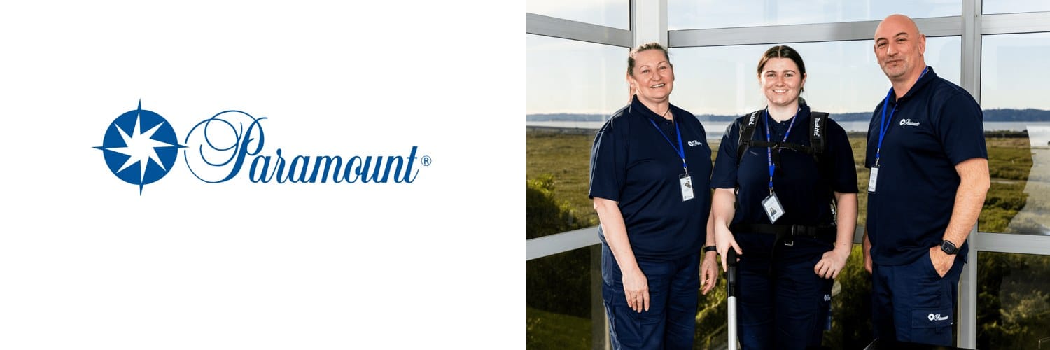 Paramount Cleaning - logo and cleaning team, commercial cleaners in Dunedin