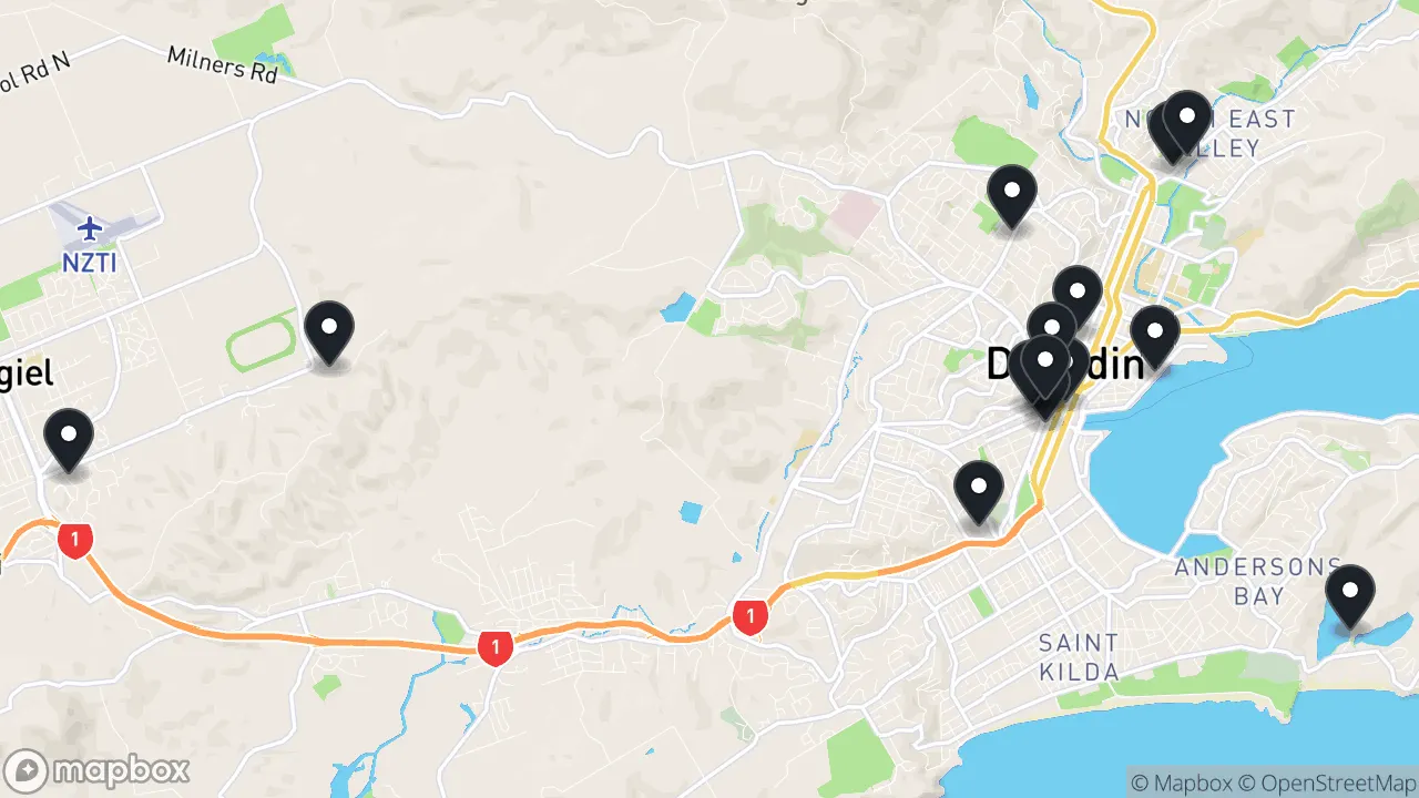 Map of local businesses in Dunedin